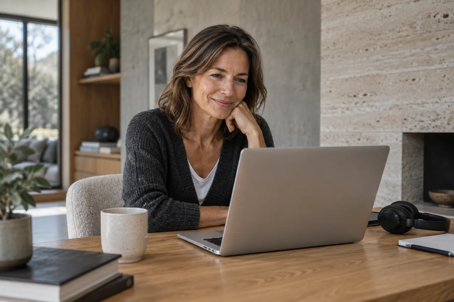 Woman on a laptop at her desk at home