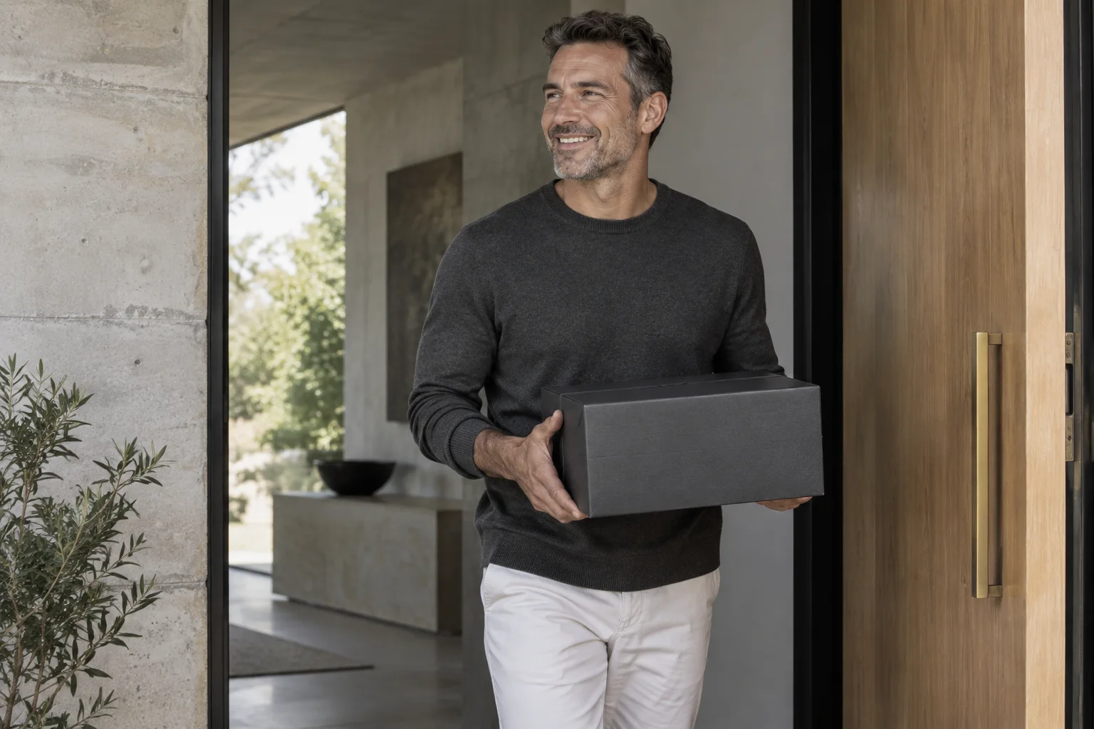 Man carrying a plain delivery box